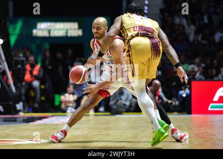 Torino, Italien. Februar 2024. Während des Halbfinalspiels des Frecciarossa Final Acht Basket zwischen Emporio Armani Milano und Reyer Venezia in Turin Norditalien - Samstag, 17. FEBRUAR 2024. Sport - Basket (Foto: Marco Alpozzi/Lapresse) Credit: LaPresse/Alamy Live News Stockfoto