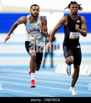 APELDOORN - Xavi Joy Mo-Ajok im Finale auf 400 Metern am ersten Tag der niederländischen Hallenathletik-Meisterschaft. ANP IRIS VAN DEN BROEK Stockfoto