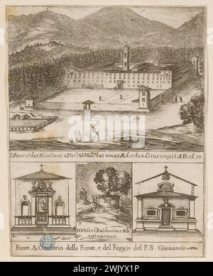 Della Bella, Stefano (dit étienne de la Belle) (Nr. 1610-05-18-D.1664-08-22), Ansicht des 1637 erbauten Klosters Vallombrosa (A. de Vesme 932. Dutuit 61 bis) (Titel Principal), 1637. Ätzen. Petit Palais, Museum der Schönen Künste der Stadt Paris. Stockfoto