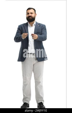 Ein Mann in voller Länge, auf weißem Hintergrund Stockfoto