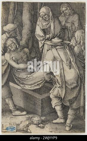 Lucas de Leyde (1494-1533). 'Leidenschaft': 14 Teller - 12. "Das Grab" - BARTSCH 54. Meißel. 1521. Museum der Schönen Künste der Stadt Paris, Petit Palais. 73055-6 religiöse Kunst, Bibel, Meißel, der Weg des Kreuzes, toter Christus, Christentum, Schmerz, niederländische Schule, Stampe, Heilige Geschichte, religiöse Ikonographie, Eindruck in kurzer Größe, fehlt, Kunst, Passion Christi, biblischer Charakter, biblische Szene, 8. 8. 8. 8. 8. 8. 8. 8. 8. 8. 8. 8 8. Arrondissement, 16. 16. 16. 16. 16. 16 16. Jahrhundert, Stich Stockfoto