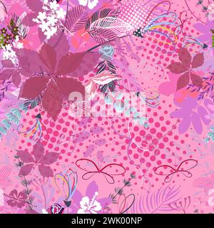 Nahtloses Blumenmuster. 90er-Jahre-STYLE. Handzeichnung. Nicht AI, Vektorillustration Stock Vektor