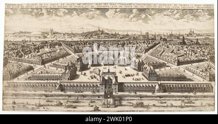 Claude Chastillon (1559-1616). Das bewundernswerte Design der Tür und des Place de France mit seinen Straßen begann (en) zu bauen. Meißel, Ätzen. Paris, Carnavalet Museum. Cure, Radierung, IIIEM III 3. 3. 3. 3. Arrondissement, Le Marais, Place de France, Porte de France, Stadtplanungsprojekt, Bezirk von Marais Stockfoto