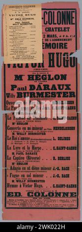 Drucken von Morris Vater und Sohn,-Kolumne Konzerte/ Theater from the Chatelet/ am nächsten Sonntag, 2. März, um 2 Uhr 1/4/ achtzehn Konzert des Abonnements/ to the Memoir/ de/ Victor Hugo/ (1802-1885) (eingetragener Titel (Brief)), 1902. Typografie. Carnavalet Museum, Sein Stockfoto