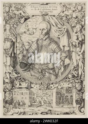 Jost Amman (1539-1591). "Gaspard de Coligny, Admiral Frankreichs, vor dem Massaker in der Nacht von Saint Barthélémy (Hollstein 2; Bartsch 17)". Ätzen. 1573. Museum der Schönen Künste der Stadt Paris, Petit Palais. 123047-19 Etching, 16. 16. 16. 16. 16. 16. 16 Stockfoto