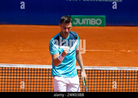 ATP 250 - IEB ARGENTINA OPEN Marcel Granollers ESP festeja durante el partido de dobles por la Semifinal del IEB Argentina Open jugado entre Marcel Granollers ESP y Horacio Zeballos ARG vs Marcelo Melo BRA Matwe Middelkoop NED en el Estadio Guillermo Vilas del Lawn Tenis Club de la Ciudad Autonoma de Buenos Aires, Argentinien. Februar 2024. Ciudad Autonoma de Buenos Aires Argentina *** ATP 250 IEB ARGENTINA OPEN Marcel Granollers ESP feiert im Halbfinalspiel der IEB Argentina Open zwischen Marcel Granollers ESP und Horacio Zeballos ARG gegen Marcelo Melo BRA Matwe Stockfoto