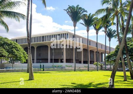 Hawaii State Capitol, Beretania Street, Honolulu, Oahu, Hawaii, Vereinigte Staaten von Amerika Stockfoto