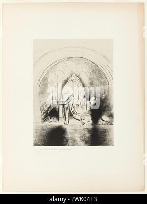 Redon, Odilon (Nr. 1840-04-22-D.1916-07-06), dann sah ich in der rechten Hand von dem, der auf der trone saß, ein Buch, das innen und außen geschrieben war, mit sieben Siegeln versiegelt. (Mellerio 175) (Haupttitel), 1899. Lithographie über angewandtes China. Petit Palais, Museum der Schönen Künste der Stadt Paris. Stockfoto