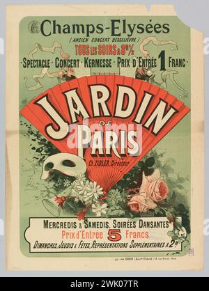 Chéret, Jules (Nr. 1836-05-31-D.1932-09-23), Champs-Elysées/(ehemaliges Besselievre-Konzert/jeden Abend um 8 Uhr 1/2/.Spektakel. Konzert. Kermesse. 1 Franc./jardin/ de Paris/ch.zidler, Direktor (eingetragener Titel (Brief)), 1884. Farblithographie. Carnavalet Museum, Geschichte von Paris. Stockfoto