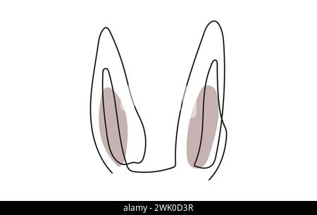 Kontinuierliche Einzeichenzeichnung von Kaninchenohren. Linienkunst mit lustigen Osterhasenohren. Isoliert auf weißem Hintergrund. Minimalistischer Stil. Designelement für Stock Vektor