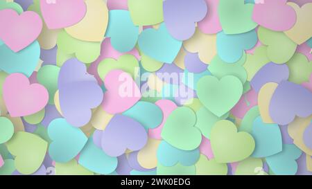 Sanfte farbige Herzen, Pastellhintergrund Ich liebe dich Stockfoto