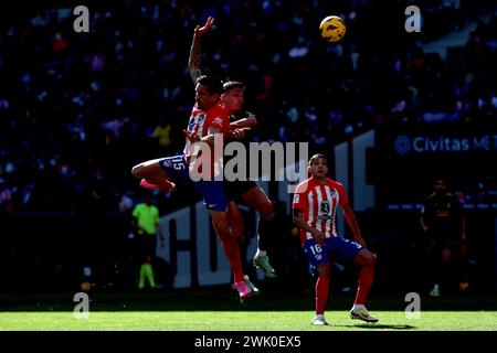 Madrid Spanien; 17.02.2024.- Atletico de Madrid besiegte UD Las Palmas 5-0 in der spanischen Fußballliga. Mit Toren von Marcos Llorentes 15', 20', Angel Correa 47', 62' und Memphis Depay 87' Atletico de Madrid schlägt Las Palmas am 25. Spieltag der spanischen Fußballliga im Civitas Metropolitano Stadium. Foto: Juan Carlos Rojas. Stockfoto