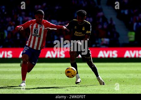 Madrid Spanien; 17.02.2024.- Atletico de Madrid besiegte UD Las Palmas 5-0 in der spanischen Fußballliga. Mit Toren von Marcos Llorentes 15', 20', Angel Correa 47', 62' und Memphis Depay 87' Atletico de Madrid schlägt Las Palmas am 25. Spieltag der spanischen Fußballliga im Civitas Metropolitano Stadium. Foto: Juan Carlos Rojas. Stockfoto