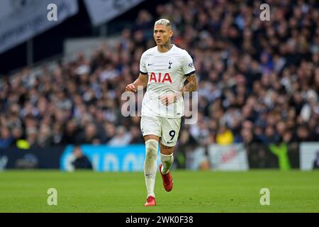 London, Großbritannien. Februar 2024. Richarlison von Tottenham Hotspur während der Spurs vs Wolverhampton Wanderers, Premier League Spiel im Tottenham Hotspur Stadium London. Dieses Bild ist NUR für REDAKTIONELLE ZWECKE bestimmt. Für jede andere Verwendung ist eine Lizenz von Football DataCo erforderlich. Quelle: MARTIN DALTON/Alamy Live News Stockfoto