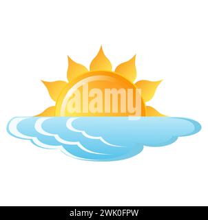 Nettes Vektor isoliertes Wetter App Symbol mit Sonnenuntergang oder Sonnenaufgang. Schnittstellenelemente in flacher Ausführung. Minimale Zeichentrickabbildung für Design-Webbanner und Stock Vektor