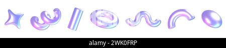 Holografische abstrakte, einfache Formelemente. 3D-Rendering-Illustrationssatz Stockfoto