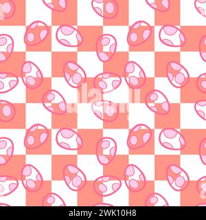 Abstraktes kariertes geometrisches Ostereier nahtloses quadratisches Retro-Muster zum Einpacken von Papier und Stoffen, Kinderbekleidung und Frühlingsverpackungen Stockfoto