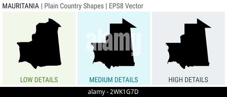 Mauretanien - einfache Landform. Niedrige, mittlere und hohe Detailkarten von Mauretanien. EPS8 Vektordarstellung. Stock Vektor