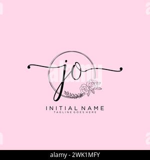JO Initial Handschriftenlogo mit Kreis Stock Vektor