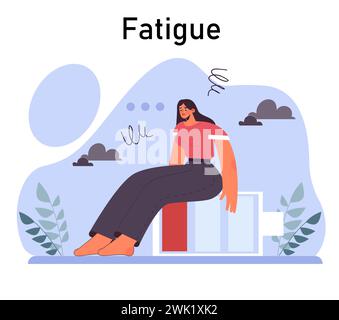 Angst. Charakterpsychische Gesundheitsprobleme. Frau, die mit psychologischem Stress fertig wird. Psychische Störung emotionale und körperliche Symptome. Illustration des flachen Vektors Stock Vektor