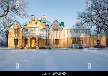 PETRODVORETS, RUSSLAND - 07. DEZEMBER 2023: Imperial Country Palace Cottage am Dezembernachmittag. Alexandria Park, Peterhof Stockfoto