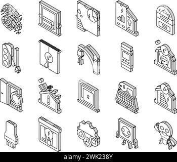 Energiesparen grün isometrische Symbole speichern Vektor festlegen Stock Vektor