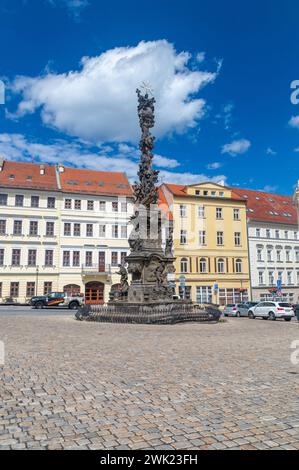 Teplice, Tschechische Republik - 16. Juli 2023: Heilige Dreifaltigkeitssäule. Stockfoto