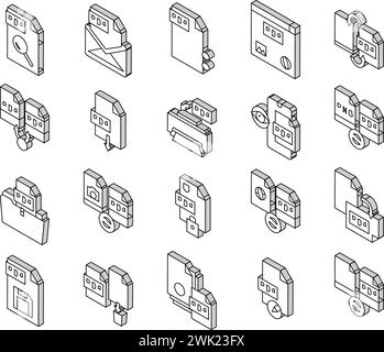 Isometrische Symbole für die elektronische Dateierfassung im PDF-Format legen den Vektor fest Stock Vektor