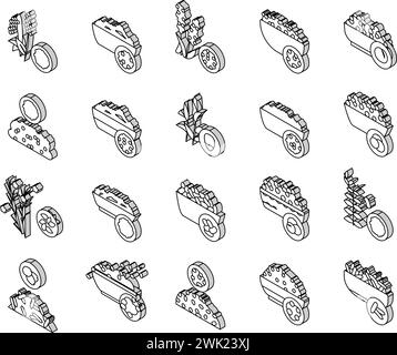 Groats Natural Food Collection Isometrische Symbole setzen Vektor Stock Vektor