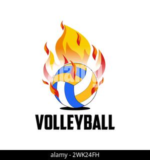 Vektordesign mit Logo für Volleyball auf Feuer Stock Vektor