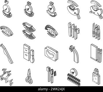 Isometrische Symbole für die Wimpern-Erweiterung legen den Vektor fest Stock Vektor