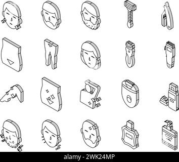 Shave Treat Accessory Collection isometrische Symbole setzen Vektor Stock Vektor