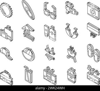 Summer Vacation Travel Collection Isometrische Symbole setzen Vektor Stock Vektor
