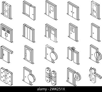 Innentüren Typen Sammlung Isometrische Symbole Set Vektor Stock Vektor