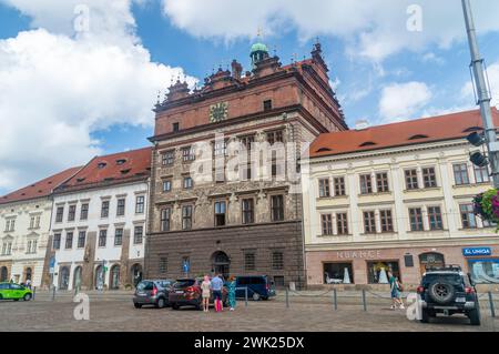 Pilsen, Tschechien - 26. August 2023: Rathaus von Pilsen. Stockfoto