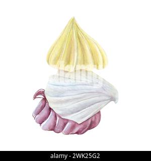 Creme-Meringue-Aquarellzeichnung mit Schlagsahne. Mousse Schaum Topping Bäckerei süß lecker Eis Dessert Illustration. Geburtstagsdekoration Aquarelle isoliert auf Stockfoto