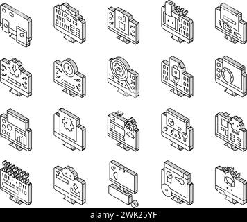 Software Programmentwicklung Isometrische Symbole setzen Vektor Stock Vektor