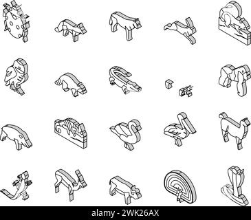 Wild Animals, Bugs und Birds Isometrie Symbole setzen Vektor Stock Vektor