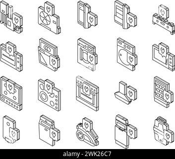 Gerätereparatur Wartung Isometrische Symbole setzen Vektor Stock Vektor