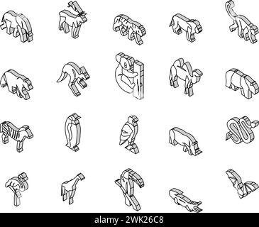 Zoo Tiere, Vögel und Schlangen isometrische Symbole setzen Vektor Stock Vektor