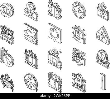 Isometrie Symbole für Klimawandel und Umwelt legen den Vektor fest Stock Vektor