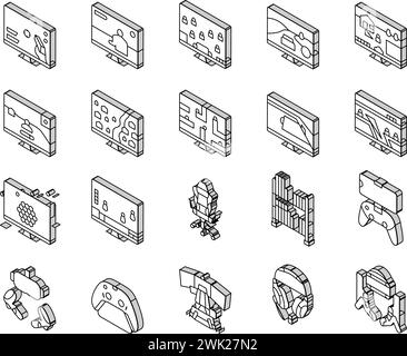 Videospiel elektronische Symbole und Isometrie des Geräts legen den Vektor fest Stock Vektor