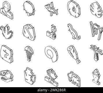 Isometrische Symbole für die Sammlung der prähistorischen Periode legen den Vektor fest Stock Vektor