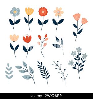 Handgezeichnete Blumen und Pflanzen Vektorsammlung Stock Vektor