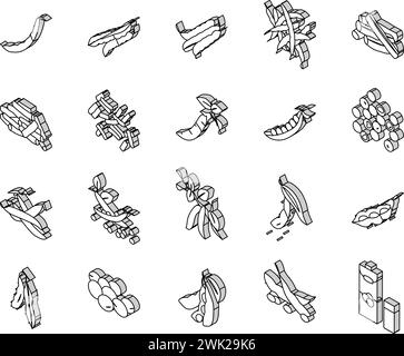 Sojabohnenfutter Erbsen grüne isometrische Symbole setzen Vektor Stock Vektor