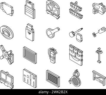 Wohnraum Zubehör Design isometrische Symbole Vektor festlegen Stock Vektor