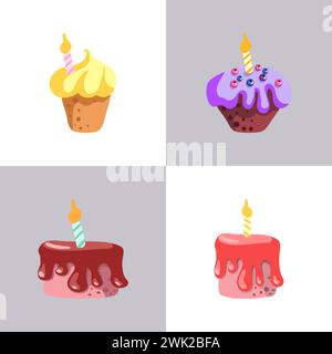 Nahtloses Muster von mit Happy Birthday Kuchen Torten Kuchen Muffins Hand gezeichnete süße Bäckerei Produkte Art auf dem weißen Hintergrund isolierte Zeichentrick Desserts Vektor Illustration Stock Vektor