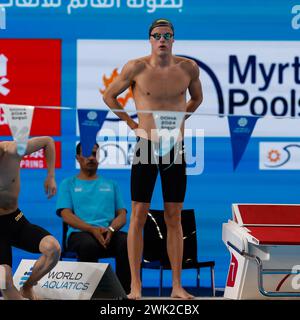 Doha, Katar. Februar 2024. DOHA, KATAR – 18. FEBRUAR: Thomas Jansen aus den Niederlanden tritt in den 400-m-Medley-Einzelläufen der Männer am 17. Tag an: Schwimmen der Doha-Weltmeisterschaft 2024 am 18. Februar 2024 in Doha, Katar. (Foto: MTB-Photo/BSR Agency) Credit: BSR Agency/Alamy Live News Stockfoto