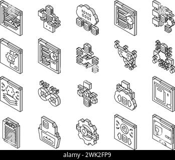 Software Engineer Computer Code isometrische Symbole Vektor festlegen Stock Vektor