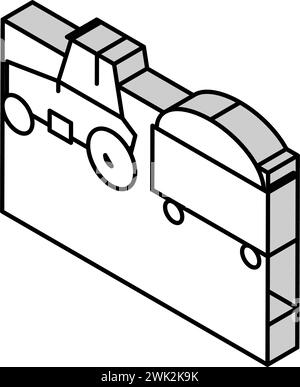 Traktor mit isometrischem Symbol „Ernte auf Feld“ Vektorillustration Stock Vektor